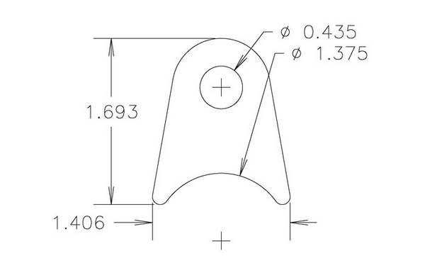 4130 3/16" THK, 7/16" HOLE, 7/8" HT, 1 3/8" TUBE RADIUS CHASSIS TAB - QTY 2